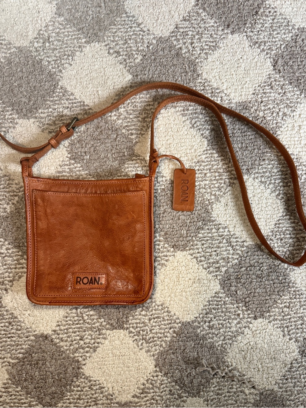 ROAN Cognac Genuine Leather Mini Crossbody Bag Western Boho